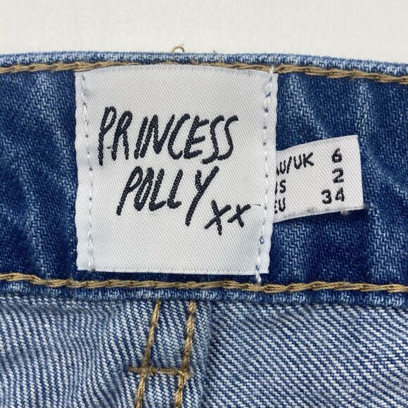 Princess Polly Womens 2 Flare Denim Jeans Mid Rise Blue Med Wash Zip Button Fly - Picture 3 of 12